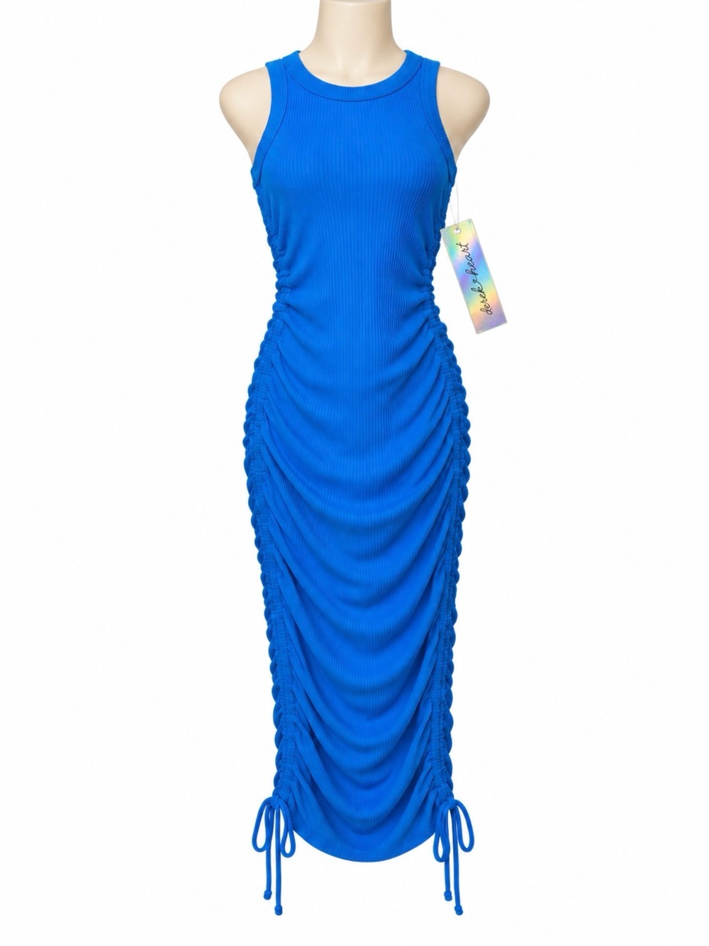 Derek Heart Sleeveless Ruched Midi Dress in Cobalt